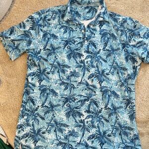 Blue Palm Print Men's Golf Shirt